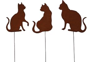 UNUS Garden - Set di 3 paletti da giardino per gatti, decorazione da giardino, effetto ruggine, pali in metallo color ruggine, decorazione per giardino, terrazza, balcone