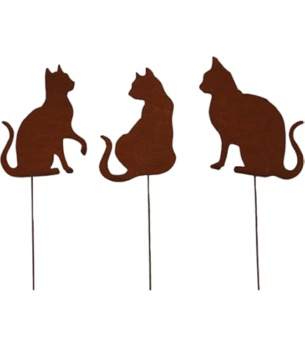 Décoration De Jardin Chat Avec Papillon, Figurine En Métal Aspect