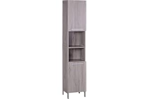 kleankin Mueble Auxiliar Armario Alto para Baño Gran Almacenamiento con Zonas Abiertas y Cerradas 30x32x172.5 cm