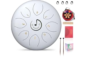 EVERJOYS Steel Tongue Drum 6 Pollici 8 Toni C-Key Tamburo in Acciaio Handpan Strumento a Percussione con Carry Bag Spartito Bacchette per Tamburi per Yoga Meditazione Terapia Musicale