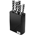 Rockingham Forge 128 Series 6-Piece Kitchen Knife Block Set, Includes 5 Knife Set with Knife Holder Block Stainless Steel Blades, Black Handles, RF-1280/6B