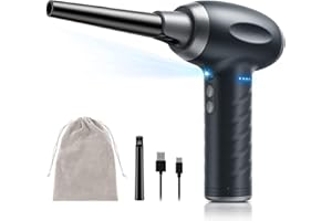 KACNON 【Brushless Motor 150000RPM】Original Compressed Air Duster, 3-Gear Dust Blower Electric Air Duster for Computer Cleaning, 15W Fast Charging, LED Light & 4 Battry Indicator, 7600mAh Replace Air Cans