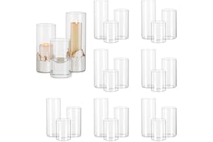 Porta Velas de Huracán de Vidrio Hewory Conjunto de 24, 15/20/25 cm Porta Velas de Vidrio para Velas de Pilar, Velas Flotantes, Jarrones de Cilindro de Vidrio para Centro de Centro de la Boda