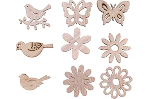 Amosfun 100 Stücke Vogel und Blumen Holzscheiben Weihnachten Streudeko Holz Streuteile Tischdeko Konfetti Weihnachtsschmuck Baumschmuck Weihnachtsbaum Deko (Gemischten Stil)