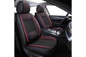 WANGIRL Sitzbezug Auto Vordersitze 2 Stück, Atmungsaktiver Eisseiden-Autositzbezüge PU Leder Universal Set, Kompatibel mit Den Meisten Limousinen und SUV (Schwarz Rot)