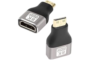 QIANRENON 8K Mini HDMI na HDMI adapter przedłużacz łącznik, mini HDMI męski na HDMI typu A żeński konwerter HDMI 2.1, obsługa 8K przy 60Hz/4K przy 120Hz HDR ARC, do tabletu aparatu cyfrowego, 2 szt