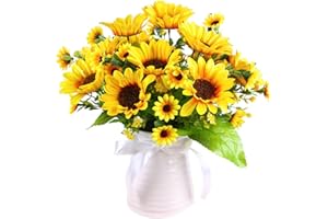 nuoshen 2 Packs Sunflower Artificial Flowers,Silk Bouquet Yellow Plastic Flowers Fake Sunflowers for DIY Craft Wedding Home Decoration