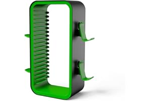 Redlution Game Storage Tower for PS5/PS4/Xbox One/Xbox Series X/S/Switch Game Cases Blu-Ray Disks Organizer, Stores 18 Game, with 4 Controller Holders (Green)