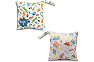 APUKESE (Pack 2) Bolsa de Tela Merienda Infantil Impermeable y Reutilizable, para pañales, Personalizada para Niños - Gran Capacidad y Diseño Versátil. con 2 Compartimentos Interiores.