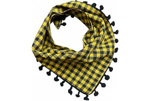 Golden Tails Dog Bandana, Check Print with Pom Pom Lace Border, Mustard Color, Free Size