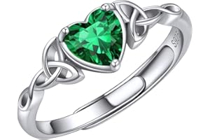 ChicSilver Pierścionek dla kobiet z celtyckim węzłem, z kamieniem urodzinowym w kształcie serca, srebro wysokiej próby 925, regulowany, minimalistyczna biżuteria, z pudełkiem prezentowym, Metal,