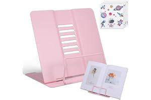Kssvzz Leggio per Libri Metallo, Leggio da Tavolo per Libri con 6 Altezze Regolabile, Supporto per Libri Multifunzionale per Cuochi Ricette iPad, Rosa