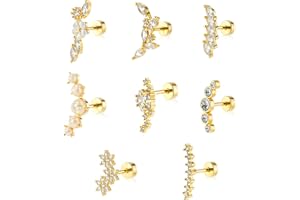 Yolev 8 szt. 16G kolczyki do chrząstki Helix Piercing biżuteria kolczyki z tyłu Helix Piercing biżuteria opal kolczyki sztyfty zestaw kwiat liść wkręcane kolczyki piercing biżuteria