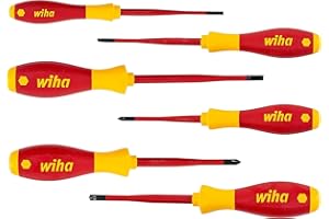 Wiha Schraubendreher Set SoftFinish® electric slimFix (38362), 6 tlg., Schraubenzieher Satz VDE für Elektriker, für tiefliegende Schrauben, Schlitz/ Phillips/ Pozidriv PlusMinus (SL/PZ)