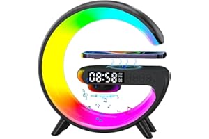 CXWK Altoparlante con luci - Altoparlante di ricarica wireless LED a forma di G | Cambia colore timer sveglia caricatore supporto comodino lampada LED lampada musicale altoparlante per scrivania