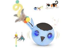Zeepet katzenspielzeug Ball, Interaktives Katzenspielzeug, katzenball elektrisch, Automatisch Beweglicher Vogelball mit 2 Federschwänzen, Berührungsaktivierung, Mehrere Zwitschertöne