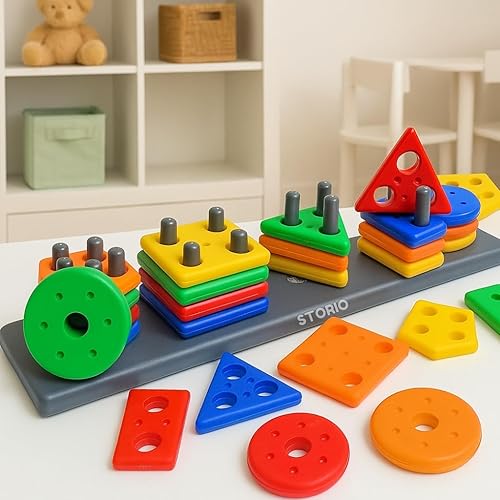 Storio Geometric Angle Blocks, Sorting & Stacking Toys for Toddlers and Kids Preschool, Color Stacker Shape Sorter Gift Educational Blocks Learning Toy for 1 2 3 Years Boys and Girls, 26 Pcs