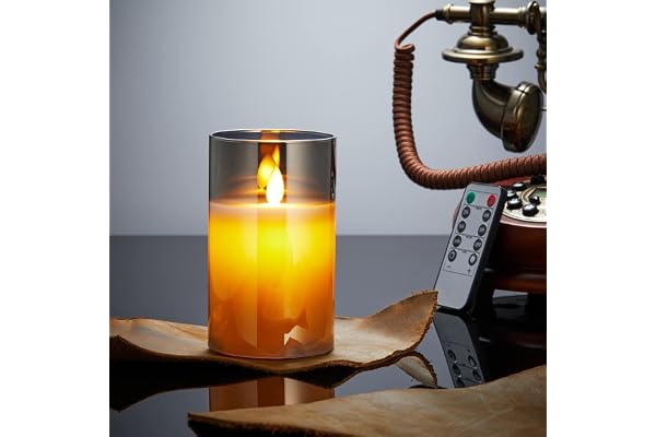 Bougies LED Sans Flamme Vacillantes avec Verre, en Cire Réelle avec Télécommande, Fonction de Minuterie, Dimmable pour Décoration Mariage Anniversaire 10cm-Gris