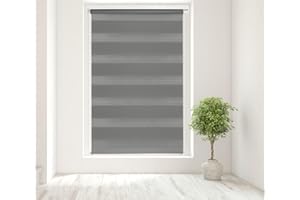 Caecus Dark Grey Day and Night Zebra Roller Blind Dual Layer Fabric Aluminium Rail Easy Fit Home Office Bedroom Kids Room Easy Fit 130cm Width x 160cm Drop