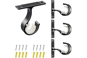 ZOCONE 4 Pcs Curtain Rail Brackets - Black Heavy Duty Curtain Pole Holder for 25mm-28mm Poles, Dual Use for Wall or Ceiling