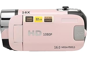 Cámara Digital KIMISS D90 con Luz de Relleno 1080P, 16MP, Pantalla Giratoria de 2,4 Pulgadas, Videocámara Grabadora de Vídeo HD con Zoom 16X (Pink)