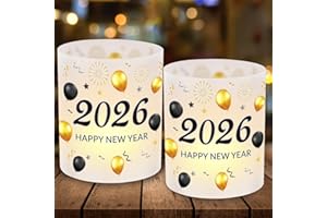 SPRINLOT 12 Windlicht Tischdeko Silvester, Silvester Deko 2026, Happy New Year Deko 2026, Neujahrs Tisch Deko, Silvesterdeko Party Set, Schwarz Gold Tischdeko Geschenk zur Silvesterdeko Neujahrs Party