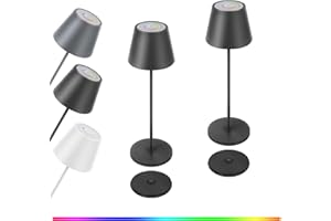 ‎GGNOO GGNOO 2 Stück LED Dimmbare Akku Tischleuchte 8 Farben RGB LED Tischlampe Akku Aufladbar IP54 Wasserdicht Tischlampe Kabellos mit Ladestation Kontaktieren für Innen und Außen (Schwarz)