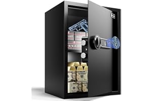 XDOVET Caja Fuerte Biométrica - 43L Caja Fuerte de Huella Dactilar para, con Modo Silencioso y Luz LED, Caja Fuerte de Dinero para Caja Hogar, Oficina y Niños, Antirrobo - 31×35×50cm