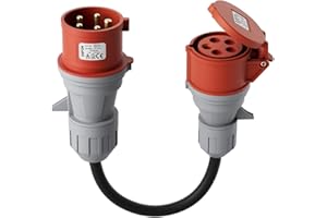 ‎DÉ dé CEE Adapter 32A Stecker auf 16A Kupplung [3-phasig, 400V], 5-Poliger Starkstrom Adapter 32A auf 16A mit Schutzart IP44