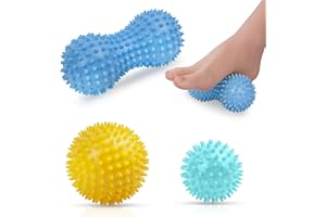 URAQT Zestaw kolczastych piłek do masażu, 3 szt. wałka do masażu ciała i stóp, do masażu mięśni, twarda piłka do ćwiczeń na zapalenie powięzi podeszwowej, terapia punktu spustowego, tkanki głębokie
