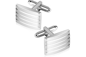 Cncedi Mens Cufflinks, Silver Rectangle Classic Cufflinks Striped Cuff Links