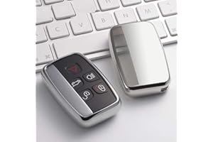 LINGXIYA 5 Buttons Car Key Cover Fob Compatible for Land Rover Range Sport Evoque Aurora Jaguar XF XJ XJL XEL XFL F-pace, Premium Soft TPU Key Case Protection(Silver)