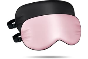Joyhabit Lichtdichte Seiden Schlafmaske für Frauen und Herren, Weiche Angenehme Augenmaske für Pause, Reise oder Ruhige Einschlafen, Rosa-Schwarz, 2 Stück