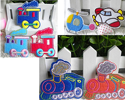 Set of 7 pcs Cartoon Car Train Plane Iron Sew On Embroidered Patch Badge Transfer Kids Clothing Cartoon