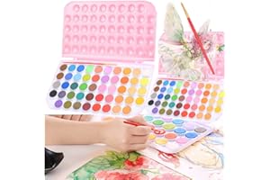 5IKTERY Set di Acquerelli a 48 Colori, Colori Ad Acquerello Migliorati con 1 Pennello per Artisti Principianti, Studenti Hobbisti, Set di Acquerelli Lavabili per Adulti e Bambini