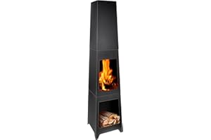 BBQ Collection Camino da giardino, braciere, stufa da patio, per esterni, nero, 36 x 36 x 150 cm