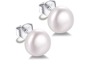 SILVORA Real Pearl Earrings, 925 Sterling Silver Studs for Women, 4mm 6mm 8mm 10mm Button Shape Freshwater Cultured Pearl Stud Earrings