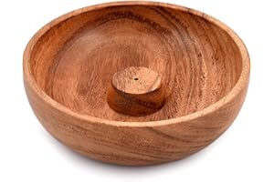 Samhita Acacia Wood Round Incense Stick Holder,Incense Burner, Ash Cather and Aromatherapy Ornament Home Décor (12.7cm x 12.7cm x 3.81cm)
