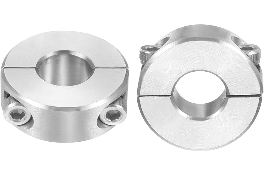 sourcing map 2 Pcs Double Split Shaft Collar 10mm Bore, Two Piece Clamping Collar 24mm OD 9mm Thickness, 304 Stainless Steel Set Screw Split Collar
