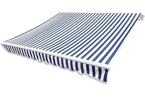 Tidyard Store Banne Manuel de Jardin en Toile Bleu et Blanc Résistant aux UV 4 x 3 m (Cadre Non Inclus)