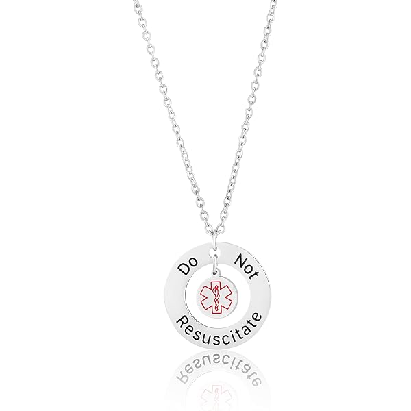 Collana Allarme Medico In Acciaio Inox Con Pendente Ovale E Simbolo Caduceo - 45 Cm, Regalo Per Anziani E Persone Con Allergie