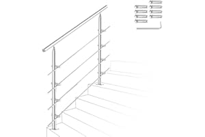 Ikodm Corrimano in acciaio inox, ringhiera per scale, 120 cm, con 4 barre trasversali e accessori, per scale, interni, balcone, ingresso di casa