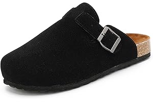 Unitysow Kids Suede Clogs Boys Girls Leather Mules Cork Footbed Sandals Slides Potato Shoes Slip-on House Slippers