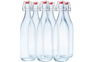 Danmu Art 6PCS Glass Bottles with Swing Top - Airtight Preserve Bottles for Home Brewing Oil Vinegar Beer Wine Cider Soda - 1000ML/35oz