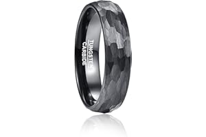 VAKKI 4/6/8mm Bague Tungstene Facettes Martelé Homme/Femme Noir Mode Finition Brossée Bague Fiançailles Alliance Taille 49-67(15.6-21.3)