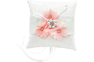 PEZEEU Cuscino Portafedi Anello Nuziale Cuscino Nastri Raso Cuscinetto per fedi nuziali - 15 * 15 cm Graceful Wedding Ring Pillow per Anello di Fidanzamento Cuscino oAnelli Nuziali