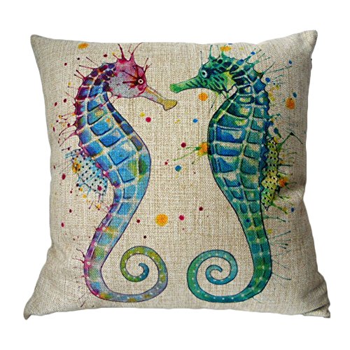 Elviros Dekorativ Baumwoll Leinen Mix Kissenbezug 45 x 45cm - Hippocampus