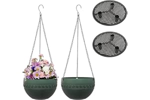 FACULX Wiszące na zewnątrz, samonawadniające wiszące doniczki na kwiaty z łańcuchami ze stali nierdzewnej, plastikowe wiszące doniczki z otworem drenażowym, wiszące do wewnątrz, na zewnątrz, sufity, balkony