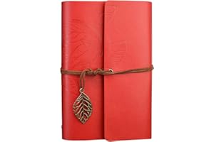 NectaRoy Retro Vintage Ubierta de Cuero de la PU Cuaderno Agenda Bloc Libro Cuaderno en Blanco Revista de Notas Patrón de Hojas Revista Diario Timón de Cuerda (Rojo, 165x220mm)