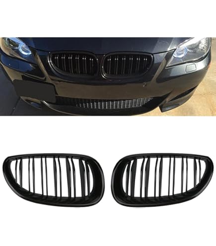 Gangying E60 Nieren Schwarz Kühlergrill Streifen passend für BMW 5er E60 E61 M5 2003–2009 E60 E61 Grill Nieren Kühlergrill Vorne(Doppellamellen glänzend schwarz
